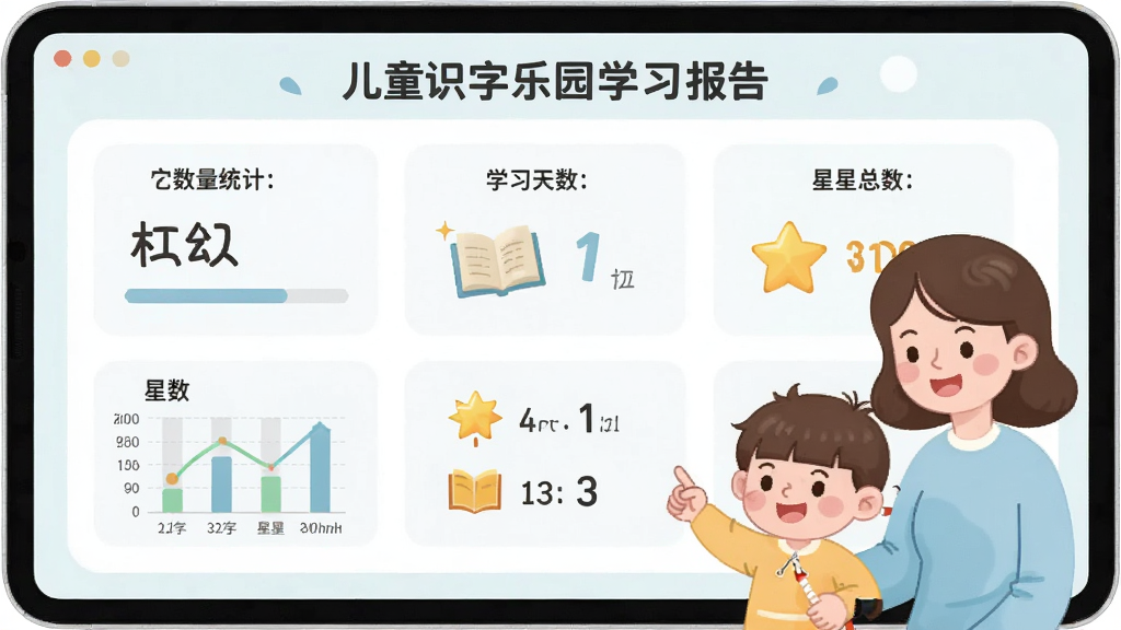 ��ͯʶ����԰ѧϰ������棬����չʾһ������������壬�����к�������ͳ�ơ�ѧϰ����������������ͼ����Ϣ���Ա��мҳ��ͺ��ӵĿ�ͨ���󣬷�����¼�Լ��ɫ����ͣ����廭�ʣ�������Ԫ��