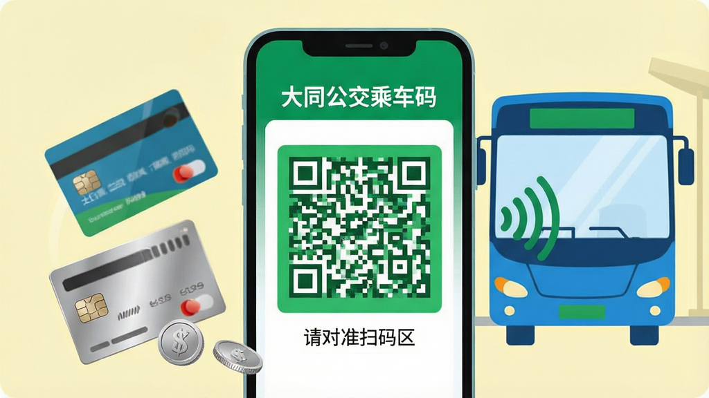 һ��չʾ��ͬ����Appɨ��˳���֧�����ܵĲ廭������������һ���ֻ�����Ļ��ʾһ����Ŀ����ɫ�˳���ά�룬��ά���Ϸ�д�š���ͬ�����˳��롱�������·��С����׼ɨ����������ʾ���ֻ��Ա�Ư���Ź�������Ӳ�ҡ�NFC�źŲ��Ƶ�Ԫ�أ�������һ�����ڽ�վ����ɫ��������ʻ�������Ϊ�ֻ����У�Ԫ�����ҷֲ������Ϊ����ʸ���廭��ɫ������ɫ����ɫ����ɫΪ��������Ϊ����ɫ��ϸ��Ҫ���ά��������������ʶ�𣬹������н���оƬ�ʸУ����廭�ʸ��壬�ɾ��޶���Ԫ�ء�