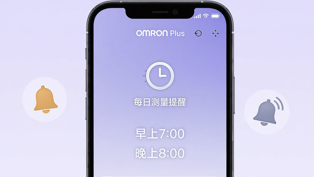 һ���ֻ���Ļ��ʾ OMRON Plus �������ý��棬����������һ��ʱ��ͼ��͡�ÿ�ղ������ѡ����֣��·���ʾ�ѿ���������ʱ�䡰����7:00���͡�����8:00��������Ϊ����ɫ���䣬�ֻ��Ա���һ��С����ͼ�ꡣ�������Լ�ִ������ʸɾ����޶���Ԫ�ء�