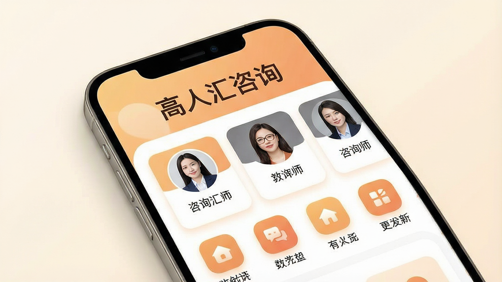 һ��չʾ���˻���ѯ�ƶ�Ӧ�ý���ĸ���ͼ��������һ�������ֻ�����Ļ��ʾ���˻���ѯAPP����ҳ���Ϸ�����Ŀ���������ơ����˻���ѯ�����·������Ŷ����ѯʦͷ��Ƭ�͹������ͼ�ꡣ����Ϊ���й�ͼ���ֻ�΢΢��б���Ű�����������ִ���Լ������ůɫ����ǳɫ�������䡣ϸ�ڰ�����͵���Ӱ��Բ��ͼ�ꡢ���������ֱ�ǩ�����ʸ��壬����ɾ����޶���Ԫ�ء�