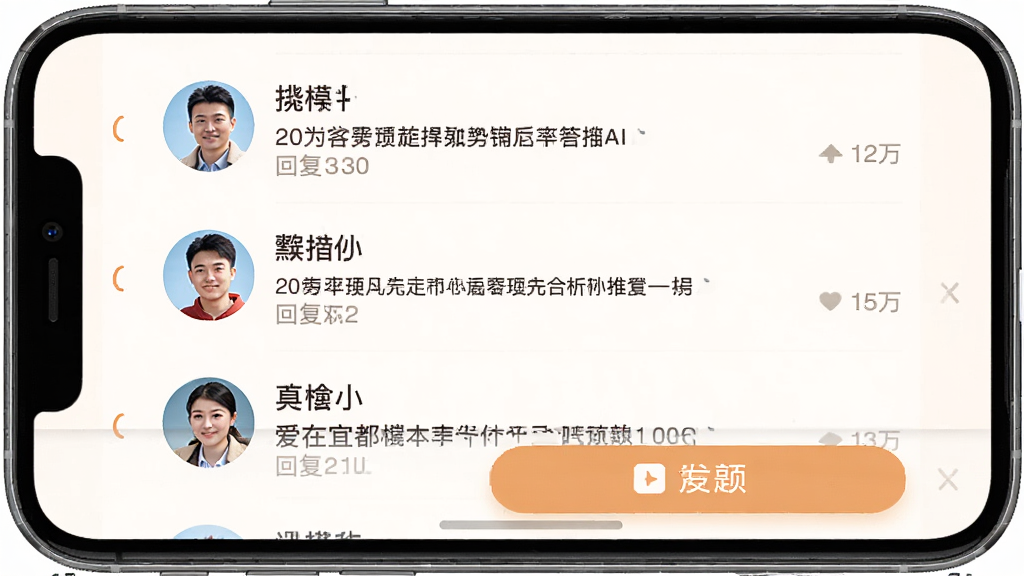 �����˶�APP��̳���棬�ֻ���Ļ��ʾ�����б��������û�ͷ���ǳơ����ӱ���ͻظ��������ײ��з�����ť��������ɫ��ů��������У����ֺ�����ϸ�����������ʸ��壬�ɾ��޶���Ԫ��