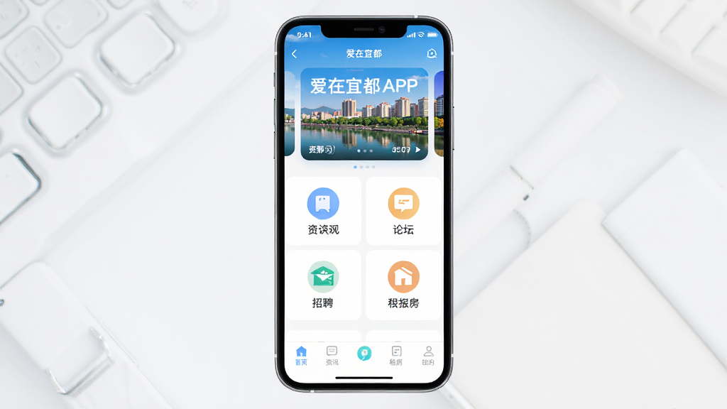 �ֻ���Ļչʾ�����˶�APP�����棬�����ֲ�ͼ��ʾ�˶����з�⣬�м书��ͼ���������룬������Ѷ����̳����Ƹ���ⷿ��ģ�飬�ײ������������ɼ������岼�ּ������������ִ����£�ϸ�ھ��£����ʸ��壬�ɾ��޶���Ԫ��