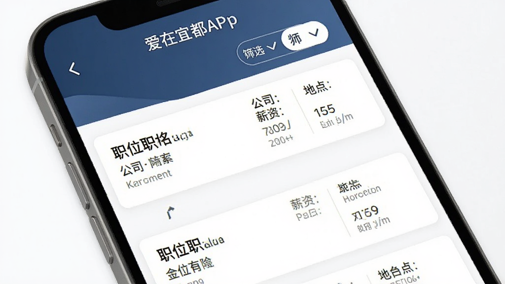 �����˶�APP��Ƹҳ�棬�ֻ���Ļ��ʾְλ�б�������ְλ���ơ���˾���ơ�н�ʷ�Χ�͵ص㣬������ɸѡ��ť��������רҵ����ɫ���أ�����������ϸ�ڵ�λ�����ʸ��壬�ɾ��޶���Ԫ��