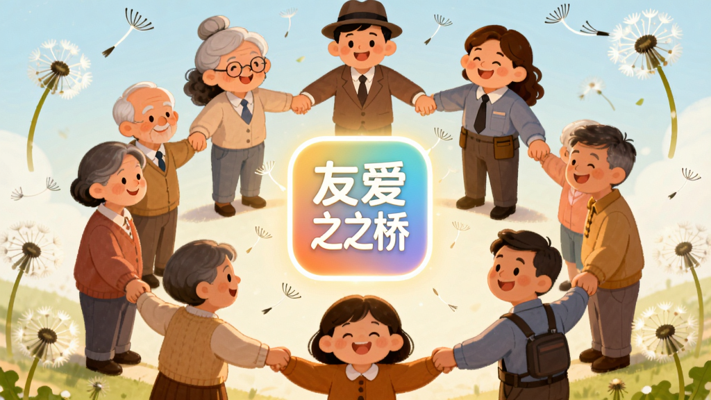 ��������ΪһȺ��ͬ�����ְҵ�Ŀ�ͨ����������Χ��ԲȦ��ԲȦ����Ư���ŷ���ġ��Ѱ�֮�š�Ӧ��ͼ�꣬���ֲ��û��ι�ͼ���Ű潫���ﻷ��ͼ����ȷֲ������Ϊ��ů����ϵ�廭��ϸ�ڰ���ÿ�������������Ц���뱳����Ʈɢ���ѹ�Ӣ������ϸ�壬����ɾ����޶���Ԫ��