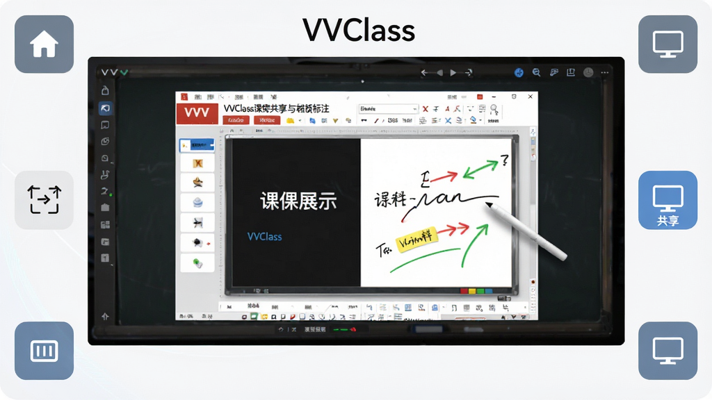 ����ΪVVClass�μ�������װ��ע����չʾ�����ֲ������Ĵ��������ܹ��ܰ�ť���ƣ��Ű�ͻ���μ�չʾ�����ע���ߣ����Ϊ����ѧ�����磬ϸ�ڰ���PPT�μ�ҳ�桢�װ廭����������ע��ͷ����ҳ��ť��������Ļͼ�꣬���ʸ���ɾ��޶���Ԫ�أ�ͼƬ������Ϊ
