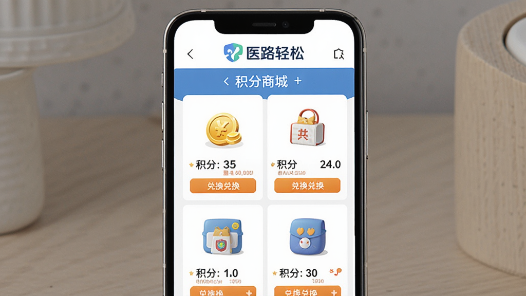����Ϊ�ֻ���Ļ��ʾ�����̳�ҳ�棬�����С�ҽ·���ɡ�logo������Ϊ����״��Ʒչʾ���Ű����룬���Ϊ���̴����磬ϸ�ڰ������ͼ�ꡢ�������֡��һ���ť�����ʸ���ɾ��޶���Ԫ��