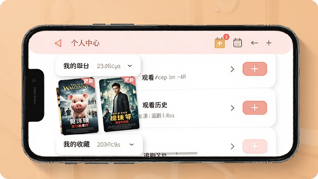 ��������������׷���б����棬�ֻ���Ļչʾ�ҵ��ղء��ۿ���ʷ��׷��������ѵ�ģ�飬����Ϊ�б���ʽ�������ܰ��ϸ�ڰ���Ӱ�Ӻ�������ͼ�����½Ǳ�Ͳ�����ť�������������ɾ��޶���Ԫ��