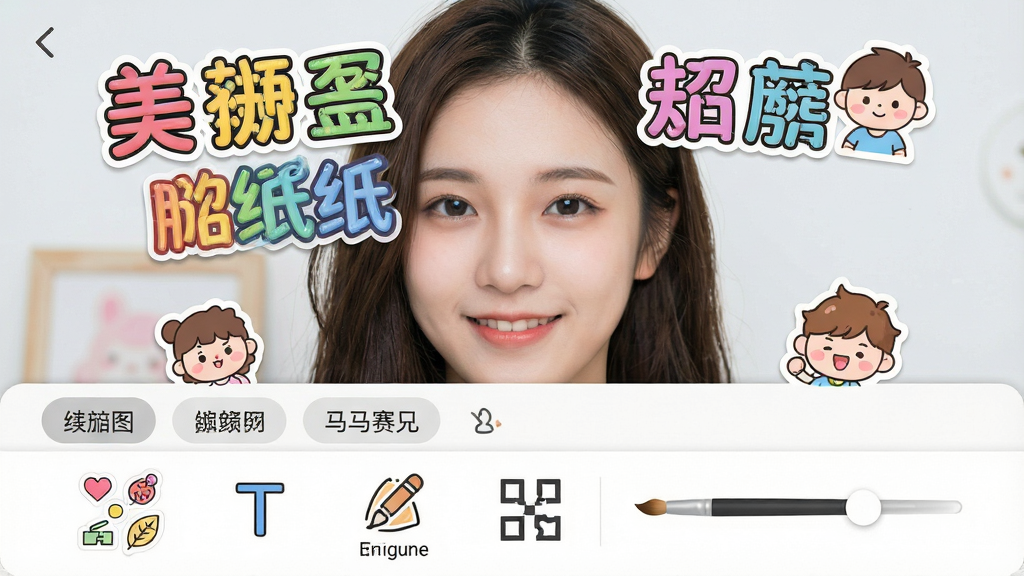 ������ͼPͼ������������ֽ�༭���棬��Ļ����һ��������Ƭ����Ƭ�������˲�ɫ���ֱ���Ϳ�ͨ��ֽ���·���������ʾ��ֽ�����֡�Ϳѻ�������˵�ͼ�꣬����Ϊǳɫ������ƶ�Ӧ�ý��棬ϸ�ڰ����������Ч������ֽ�����ǩ��Ϳѻ���ʴ�ϸ���ڣ����������ɾ����޶���Ԫ��