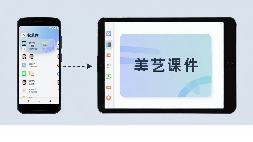 ����Ϊһ����׿�ֻ���һ̨ƽ�岢�Űڷţ��ֻ���Ļ��ʾ�ղؼ��б���ƽ����Ļ��ʾ�μ�Ԥ����ͼ������֮����һ�����߼�ͷ���ӱ�ʾͬ��������Ϊ���Ҳ��С��ײ����ף��Ű��࣬���Ϊ�ִ���ƽ���Ƽ��廭��ϸ�ڰ����豸�߿�Բ�ǡ���Ļ����ͽ��䡢����Ϊǳ������ɫ�����������ɾ�������������Ϊ�����տμ������޶���Ԫ��