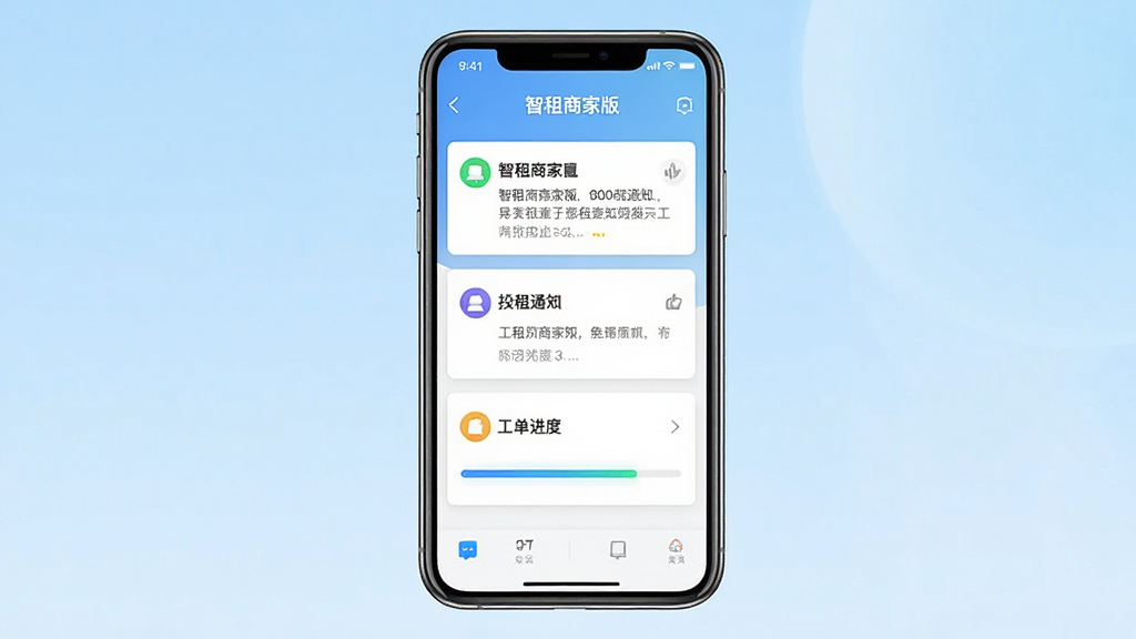 һ��չʾ�������̼Ұ桱��Ϣ֪ͨ�빤�������ͼƬ����������Ϊ�ֻ���Ļ����Ļ����ʾ����֪ͨ��Ϣ��һ������������������Ϊǳ��ɫ���䣬����Ϊ�ֻ����С���Ϣ��Ƭ�������У����Ϊ��ˬ�ƶ���UI�磬ϸ�ڰ���ͼ��ͽ�����ɫ�ʣ������������ɾ����޶���Ԫ��