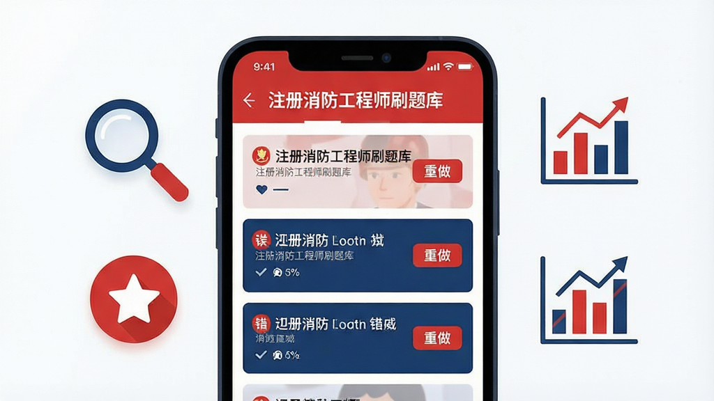 一张错题本功能展示图,画面中央是一部手机,屏幕显示