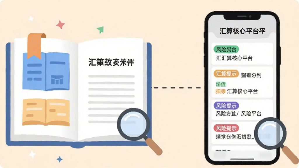 画面左侧为一本翻开的政策文件样式图册,右侧为手机屏幕显示