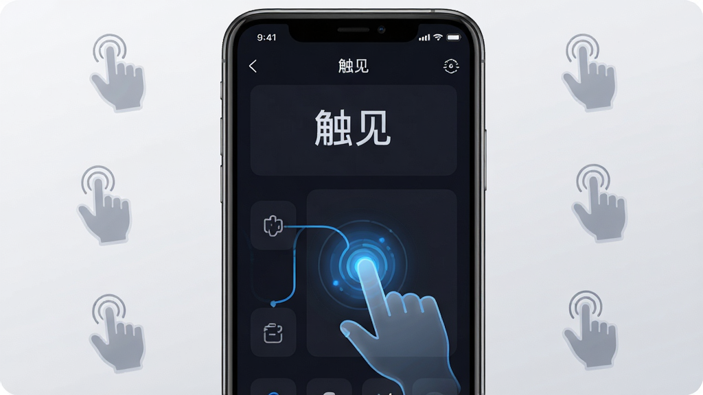 画面主体为一部智能手机居中放置,屏幕中显示