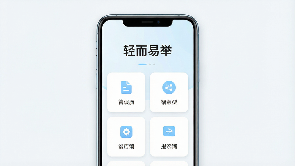 一张展示安卓手机界面的产品主图,画面中央是一部竖屏智能手机,手机屏幕上显示简洁的卡片式功能布局,顶部有