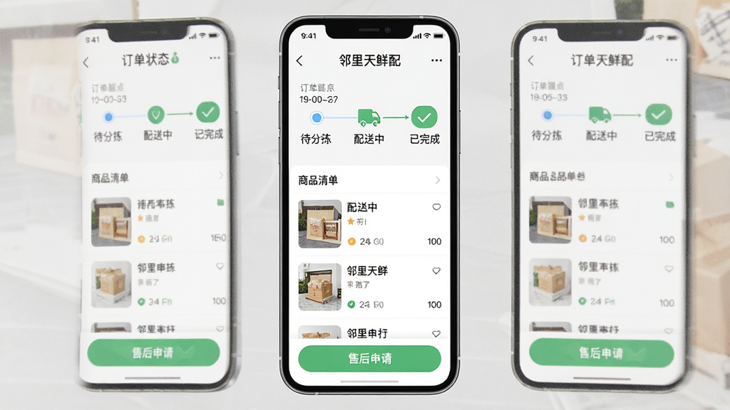 �����������ۺ���棬����Ϊ�ֻ�Ӧ�ö�������ҳ�����沼��Ϊ��������״̬ʱ���ᡢ�в���Ʒ�嵥���ײ��ۺ����밴ť��ʱ������������ּ𡱡������С�������ɡ��ڵ㣬������֡����������䡱���֣����Ϊ�������ǳɫUI��ϸ�ڰ���״̬Բ�㡢��Ʒ����ͼ��Բ�ǲ�����ť�����������ɾ����޶���Ԫ��