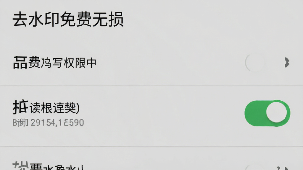 去水印免费无损软件在安卓手机上的权限设置界面截图,显示相册读写权限开关已打开,顶部有“去水印免费无损”名称,背景为系统设置页面,风格真实清晰,画质高清,干净无多余元素