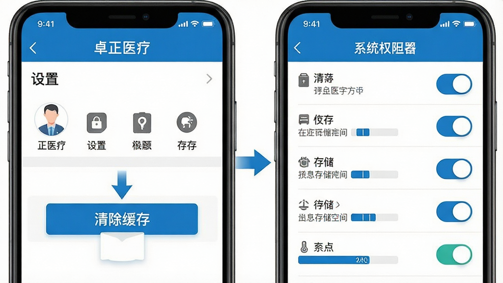 һ���ֻ�Ӧ�������Ų�����ʾ��ͼ������Ϊ׿��ҽ��APP����ҳ�����ֻ�ϵͳȨ�޹������沢��չʾ���������ΪӦ����������水ť���Ҳ�ΪϵͳȨ�޿����б����Ű����Ҷ������������Ϊ��ƽ���Ƽ������ϸ�ڰ�����ͷָ����Ȩ��ͼ�ꡢ�洢�ռ��������������ɾ����޶���Ԫ��