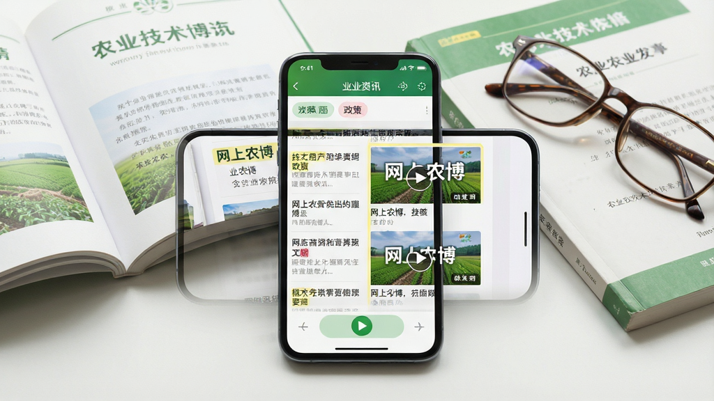 ��������Ϊһ���ֻ�����չʾũҵ��Ѷҳ�棬ҳ���а��������б�����Ƶ���棬����д�С�����ũ�����������ֻ��Ա߷���һ��������ũҵ�����ֲ���һ���ϻ��������ֲ����ֻ����С����߻��Ƶľ��ﹹͼ���Ű�����Ѷ����������ͼ�������У���η��������Ϊдʵ������Ӱ��񣬹�����ͣ�ϸ�ڰ����ֻ���Ļ�ϵ����߱�ǩ������Ҫ������벥�Ű�ť����������������ɾ����޶���Ԫ��