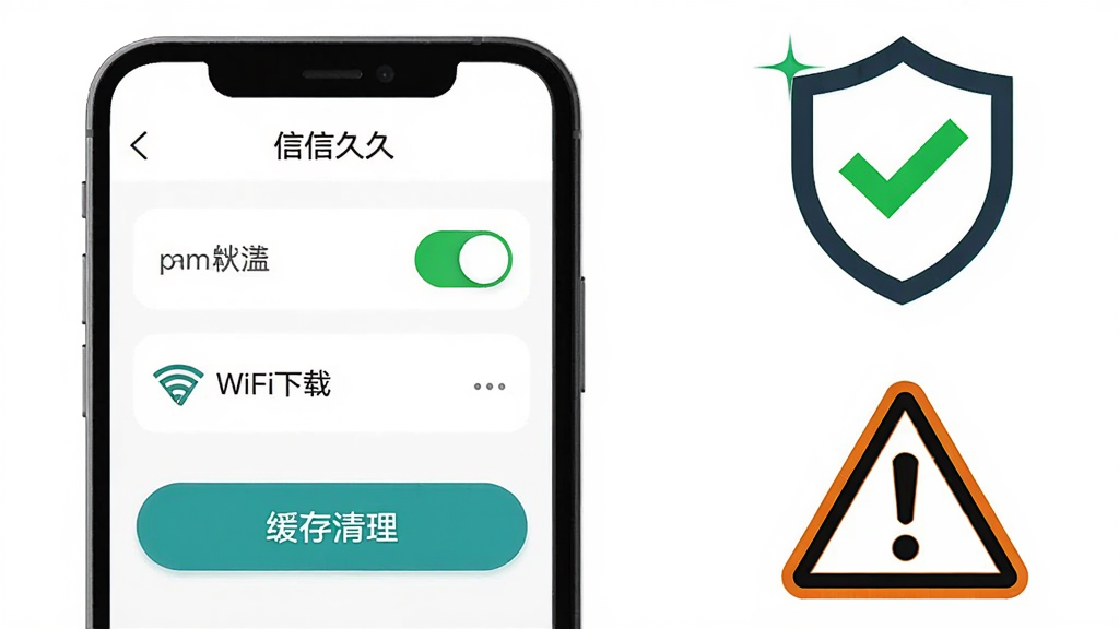 ��������Ϊһ���ֻ���ʾ�žþ�����ҳ�棬ҳ������Ȩ�޿��ء�WiFi����ѡ���뻺��������ť���ֻ��Ա���һ�����Թ��Ķ���ͼ����һ����ʾ����ͼ�꣬����Ϊ�ֻ�����ƫ��ͼ���Ҳ��������У��Ű������в�Σ����Ϊ��ƽ����Ϣͼ���ϸ�ڰ�����ɫ��������ɫ�Թ��߹⡢��ɫ��ʾ��ߡ���ť��Բ�Ǿ����ʸУ����ʸ��塢�ɾ��޶���Ԫ��