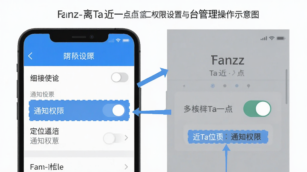 Fanz-��Ta��һ��Ȩ���������̨��������ʾ��ͼ������չʾ�ֻ����ý�����Ȩ�޿��أ���ע��λ��֪ͨȨ��λ�ã�������ƽ��ɫ��������Ϊ����ϸ�ڰ�����ͷָ��������򣬻��������ɾ�