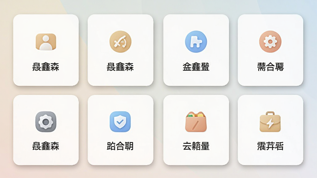 手机屏幕展示“鑫淼”应用内多个生活辅助功能卡片整齐排列,卡片上有简单图标与文字标签,背景为柔和浅色渐变,布局呈网格状,风格清爽实用,细节上卡片边缘有轻微阴影,画质清晰,干净,无多余元素