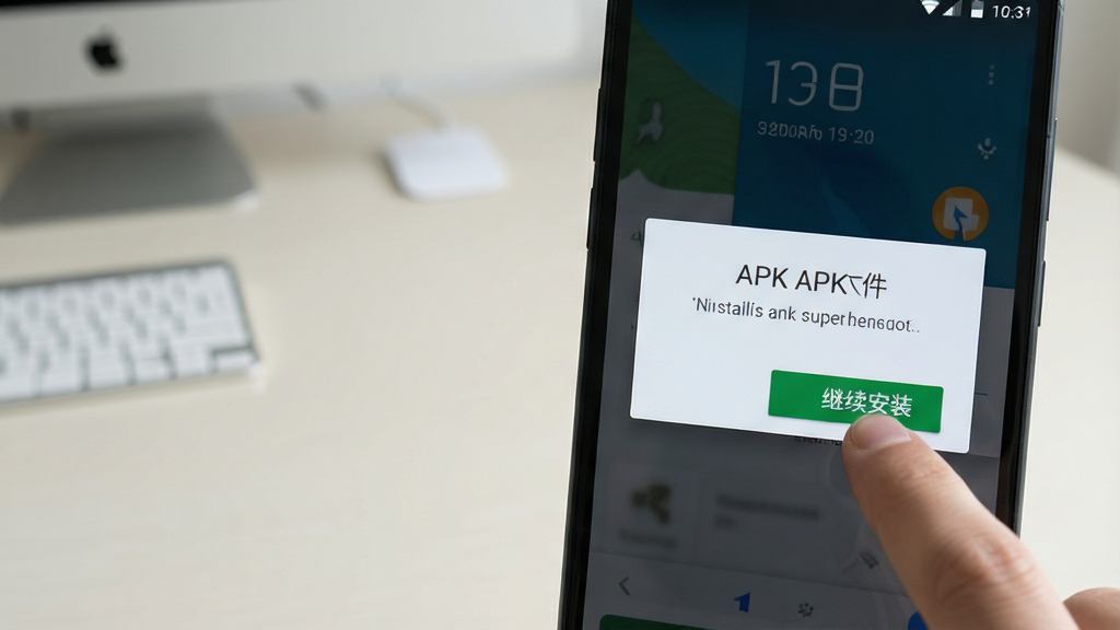 һ��չʾ��׿�ֻ���װAPK�ļ����̵�ʾ��ͼ���������ֻ���Ļ��ʾ��װȷ�ϵ������Ա�����ָ�����������װ����ť�Ķ�����д������Ϊ��Լ���滷�������дʵ����ͼ�۽���Ļ���򣬻����������޶���Ԫ��