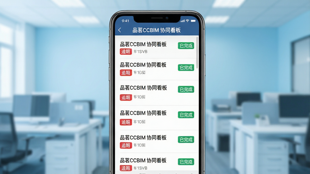 һ��չʾƷ��CCBIM����Эͬ������ֻ���ͼ����棬����Ϊ�ֻ���Ļ�ڵ������б�������״̬��ǩ������Ϊ�ֻ����С�����Ϊǳ��ɫ�칫�����黯���Ű�Ϊ�����б�չʾ�����Ϊ��ˬ����磬ϸ�ڰ�����ɫ���ڱ�ǩ����ɫ����ɱ�ǩ����Ļ�Ϸ����֡�Ʒ��CCBIM Эͬ���塱�����ʸ��塢�ɾ����޶���Ԫ��