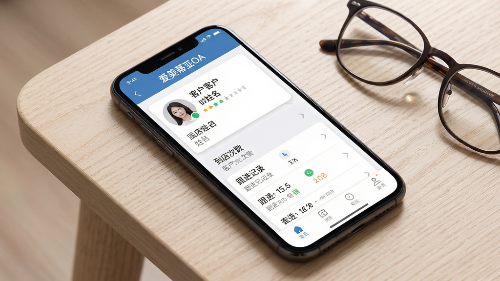 ��������Ϊ�ֻ���Ļչʾ�ͻ�����ҳ�棬�����С���������OA��������ҳ���ڰ����ͻ�ͷ�����������������������¼�б���ģ�飬�ֻ�б����ǳɫľ�������ϣ��Ա���һ���۾�������Ϊ�Խ��߹�ͼ�����Ϊ�ִ���Լ�ƶ�Ӧ��չʾ�磬ϸ���Ͽ�Ƭ�������Ӱ�������Ű����롢��ɫ��ˬ������ϸ�壬����ɾ��޶���Ԫ��