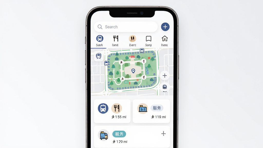 ����Ϊһ�������ֻ�����չʾ����Ļ�ڳ���԰����ͼ���ܱ߷���Ƭ�б������ֲ������·ֲ�ṹ���Ϸ�Ϊ�����������ͼ�꣬�·�Ϊ��Ϣ����Ƭ���Ű��������׳��㣬���Ϊ�ִ���ƽ���Ƽ��磬ϸ�ڰ�������վ��ʶ������ͼ�ꡢ�ⷿ��ǩ�벽�о������֣����������ɾ����޶���Ԫ��