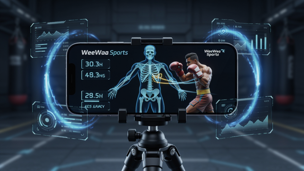 һ���ԡ�WeeWaa Sports��Ϊ����ĿƼ���ͼƬ������������һ�������ֻ��������ż��ϣ��ֻ���Ļ��ʾ�������ʶ��������ȭ�������켣����Χ��������������������������Ϊ���й�ͼ�����Ϊδ���Ƽ��У�ϸ�ڰ�����ɫ��Ч�������������֣����ʸ��壬�ɾ��޶���Ԫ��