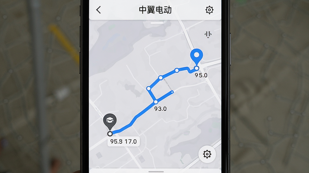 ��������Ϊ�ֻ���Ļչʾ���й켣��ͼ���棬��ͼ����һ����ɫ·����������������յ��ǣ�����Ϊ�ֻ����С���Ļ����ռ�ݻ�����Ҫλ�ã��Ű���ͻ����ͼ��Ϣ�����Ϊ��ƽ�����ֽ���磬ϸ�ڰ���·�߽ڵ�СԲ�㡢�������֡�ʱ���ǩ��ǳ��ɫ��ͼ���ƣ���������������ɾ��޶���Ԫ�أ���Ļ������Ϊ