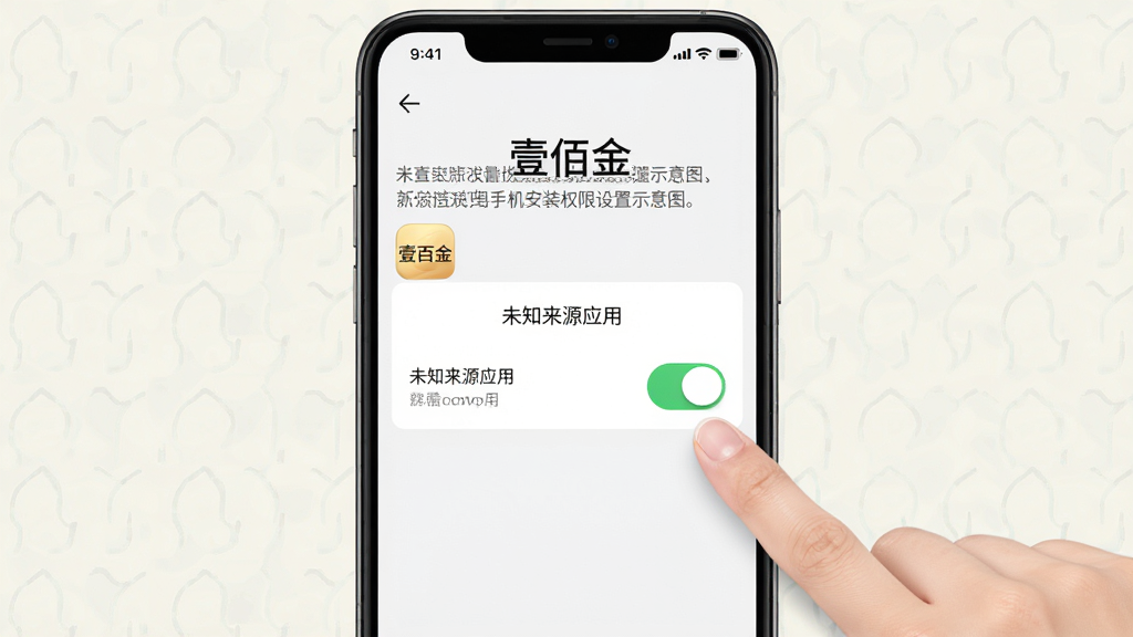 һ�š�Ҽ�۽𡱰�׿�ֻ���װȨ������ʾ��ͼ������Ϊ�ֻ���Ļ��ʾ��δ֪��ԴӦ�á����ؽ��棬�Ա�����ָ�������������Ϊ�ֻ����С���ָ���Ҳ����룻�Ű��Ͽ���λ����Ļ�в���˵���������Ϸ������Ϊ�̳�ʾ��磬ǳɫ������ϸ�ڰ�������Ϊ����״̬��ɫ����Ļ���С�Ҽ�۽�Ӧ��ͼ�ꣻ���ʸ��壬�ɾ����޶���Ԫ��