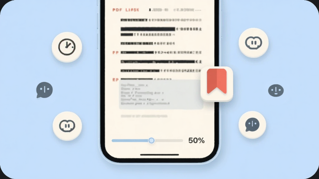 �ֻ���Ļ��ʾPDF�Ķ����棬�Ҳ�����һö��ɫ��ǩͼ�꣬ҳ��ײ��н�������ٷֱ����֣���Χ����ʱ���������ŵ�Сͼ�꣬���ּ����У����Բ�Ƿ����ɫ���װ��뵭��Ϊ��������ϸ��ɾ�