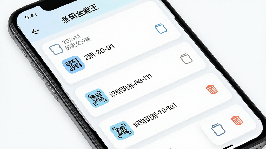 一张手机应用历史记录页面的展示图,画面主体为手机屏幕,显示