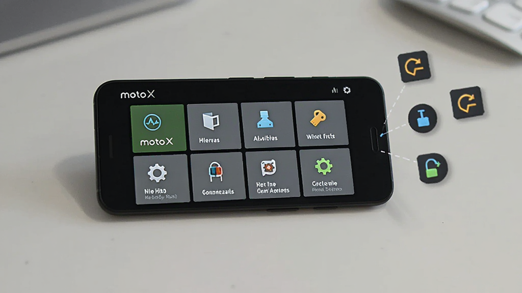 ����Ϊһ���ֻ����������棬��Ļ��չʾ��motoX���๦����壬�������ģ����������ʽ���У�ÿ��ģ�����м��ͼ��������˵�����ֻ��Ա�ɢ�伸������Сͼ��������Ԣ�⹦�����ϣ�����Ϊǳɫ�칫���棬���ʵ����ˬ������ϸ�壬�ɾ�������Ԫ��