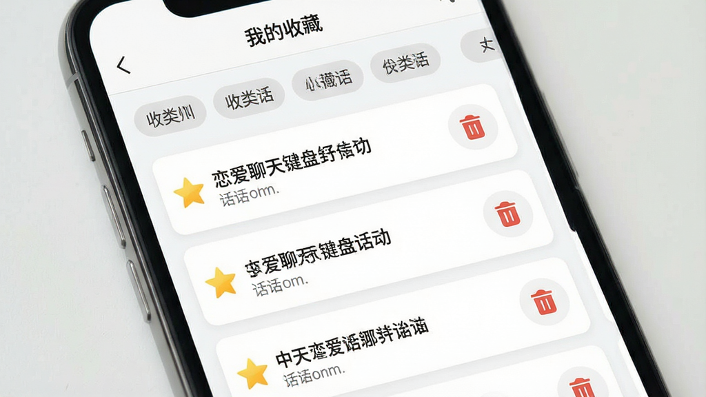 一张展示手机应用中收藏夹管理界面的示意图,画面中手机屏幕显示