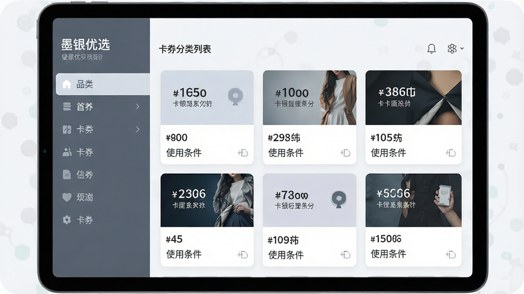一张信息展示界面的概念图,画面主体为一部横放的平板设备,屏幕上呈现