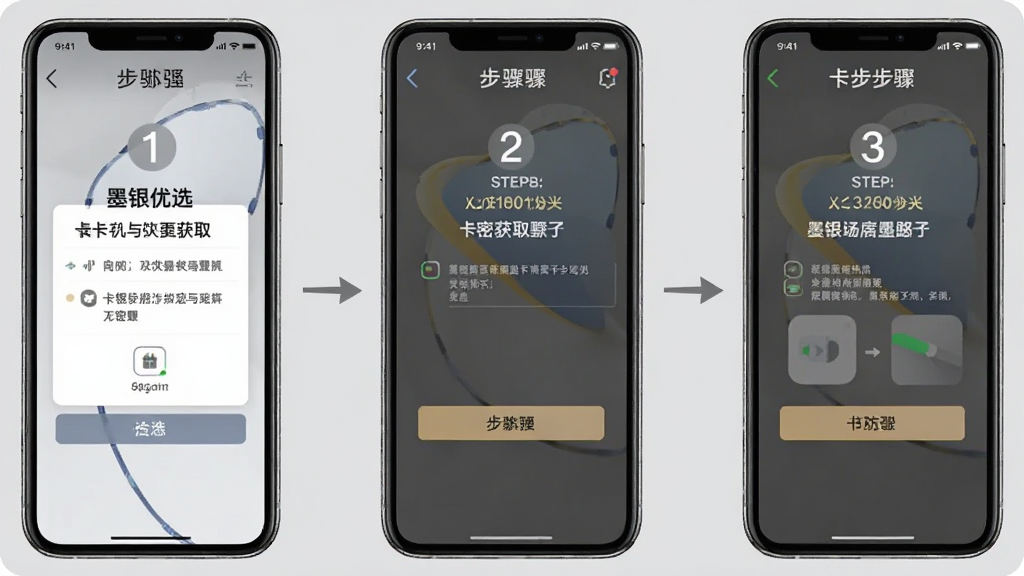 一张操作流程示意图,画面为三部手机并排展示,从左至右依次呈现