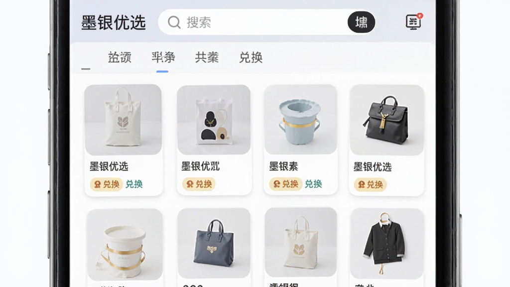 一张商城界面示意图,画面为一部竖屏手机特写,屏幕显示