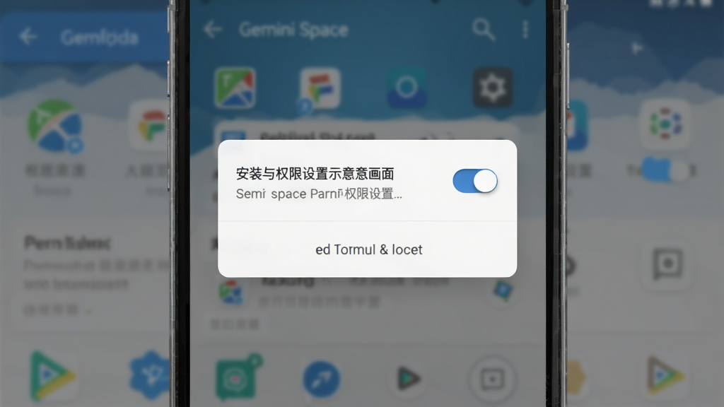 Gemini Space ��װ��Ȩ������ʾ�⻭�棬����Ϊ�ֻ���Ļ��ʾȨ����Ȩ�����������ϵ������С�����Ϊģ����Ӧ�ý��棬�Ű��࣬���Ϊ��ƽ��ϵͳ����磬ϸ�ڰ���Ȩ�޿��ذ�ť����ʾ�������򣬻��ʸ���ɾ��޶���Ԫ��