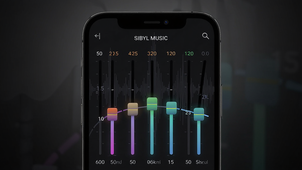��������Ϊ�ֻ���Ļ��д����ʾ��SIBYL MUSIC�����������棬������ɫƵ�λ���ʻ������У�����Ϊ��ɫ��Ƶ���ƣ�����Ϊ��Ļ���зŴ�����������ɫ����ռ䣬�Ű�ͻ����������ֵ��ǩ�����Ϊ��ɫ�Ƽ�UIչʾͼ��ϸ�ڰ������⻬�����������̶���������͹��Σ����ʸ��壬����ɾ��޶���Ԫ��
