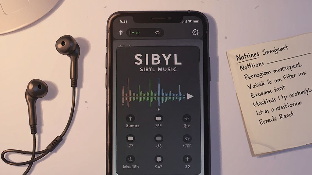 ��������Ϊ�ֻ���Ļ��ʾ��SIBYL MUSIC���������棬�Ա߷���һ�����߶�����һ��д��ע������ı�ǩ������Ϊ�ֻ����С��������ǩ�������࣬�Ű������в�Σ����Ϊ������볡���廭��ϸ�ڰ�����������Ӱ����������Ԫ�����ǩ���֣����ʸ��壬����ɾ��޶���Ԫ��