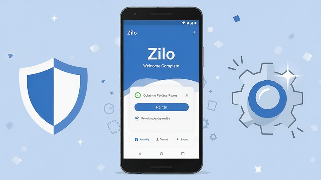 ��������Ϊһ����׿�ֻ�չʾ Zilo ��װ��ɺ���������棬�Ա߷��ö��������ͼ�ꣻ����Ϊ�ֻ����У�ͼ��������ࣻ���Ϊ��ƽ���̳̲廭����ɫ������Ϊ����ϸ������Ļ�ڿɼ���Zilo����ӭҳ��Ȩ�޵���ʾ�⣬����ͼ�����΢�߹⣻�����������ɾ����޶���Ԫ��