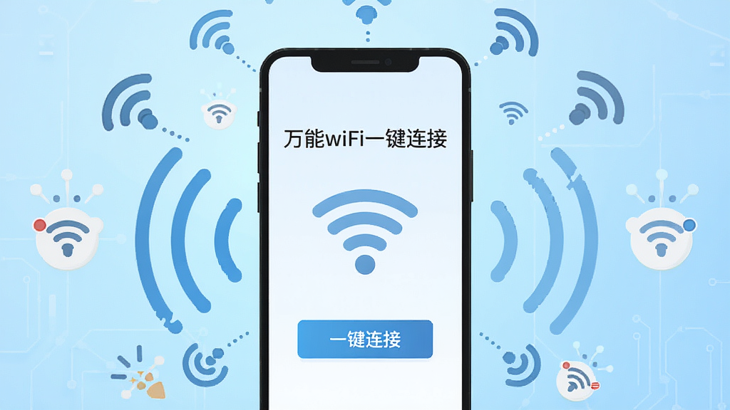 �����������һ�������ֻ�����Ļ��ʾ������wifiһ�����ӡ�Ӧ�������棬��������WiFi�ź�ͼ��͡�һ�����ӡ���ť���ֻ���Χ���ƶ��WiFi�źŲ������ȵ��ʶ������Ϊǳ��ɫ�Ƽ��н��䣬������ñ�ƽ��UI�廭���ϸ�ڸɾ���ˬ�����ʸ��壬�޶���װ��Ԫ��