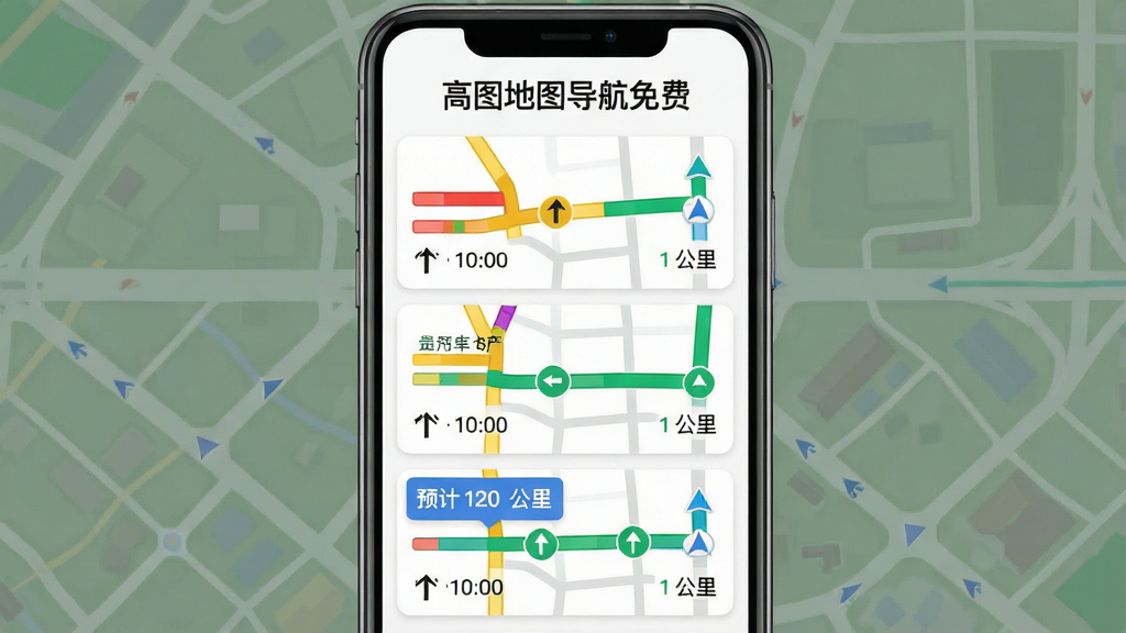 一张展示手机导航路线规划界面的图片,画面中并排呈现三条不同颜色的备选路线,每条路线标注预计时间与公里数,屏幕上方写有
