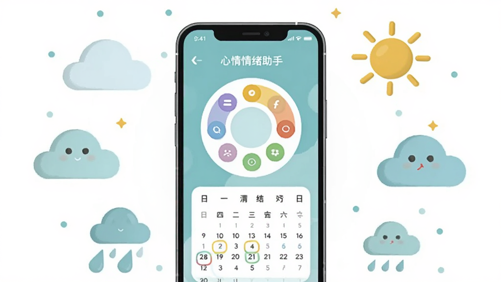 画面中央是一部智能手机,屏幕上显示
