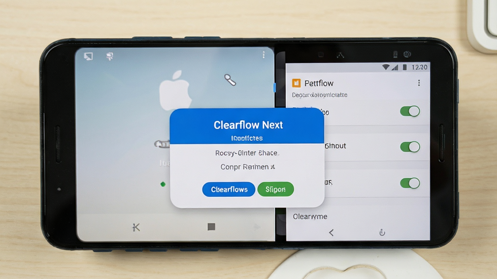 Clearflow Next ��׿�氲װ��Ȩ�����ò���ʾ��ͼ������չʾ�ֻ���Ļ�ϵİ�װȷ�ϵ�����֪ͨȨ�޿��أ�����Ϊǳɫ���棬���дʵ�������Ű��࣬���ʸɾ����޶�������˵��