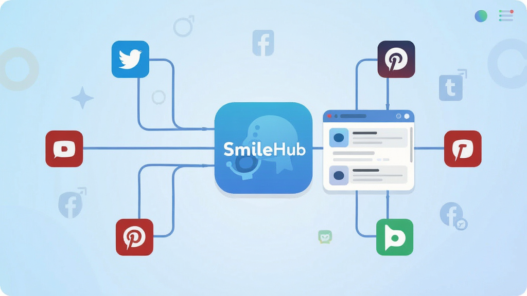 һ�ű�ƽ���廭���Ľ���ʾ��ͼ�����������ǡ�SmileHub��Ӧ��ͼ�������罻ƽ̨ͼ��ͨ������������һ��������Ϣ����壬����Ϊǳ��ɫ���䣬���ֶԳ�������������¼�࣬ϸ�ڸɾ��������������޶���Ԫ��