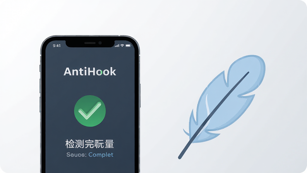 ����Ϊһ���ֻ���һ�����ɵ���ëͼ�겢�Űڷţ��ֻ���Ļ����ʾ AntiHook �����ɽ��棬��ë��������������Ϊ���ֻ�����ë������Ϊǳ�ҽ��䣻�Ű����׳��㣻���Ϊ��Լ��ƽ�廭��ϸ�ڰ�����Ļ��������ɫ�Թ���ǡ���ë������͡�����ɫ����ˬ�������������ɾ����޶���Ԫ��