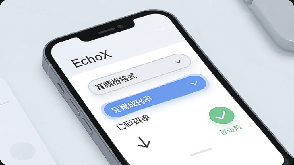 �ֻ���Ļ��ʾ��EchoX������������壬�г���Ƶ��ʽ������ѡ�����Ϊ����ǳɫ���棬�Ա������¼�ͷͼ�����ɹ�ѡ��ǣ����Ϊ��������廭��ϸ�ڰ���������ѡ��������Բ�ǰ�ť�����ʸɾ����޶���Ԫ��